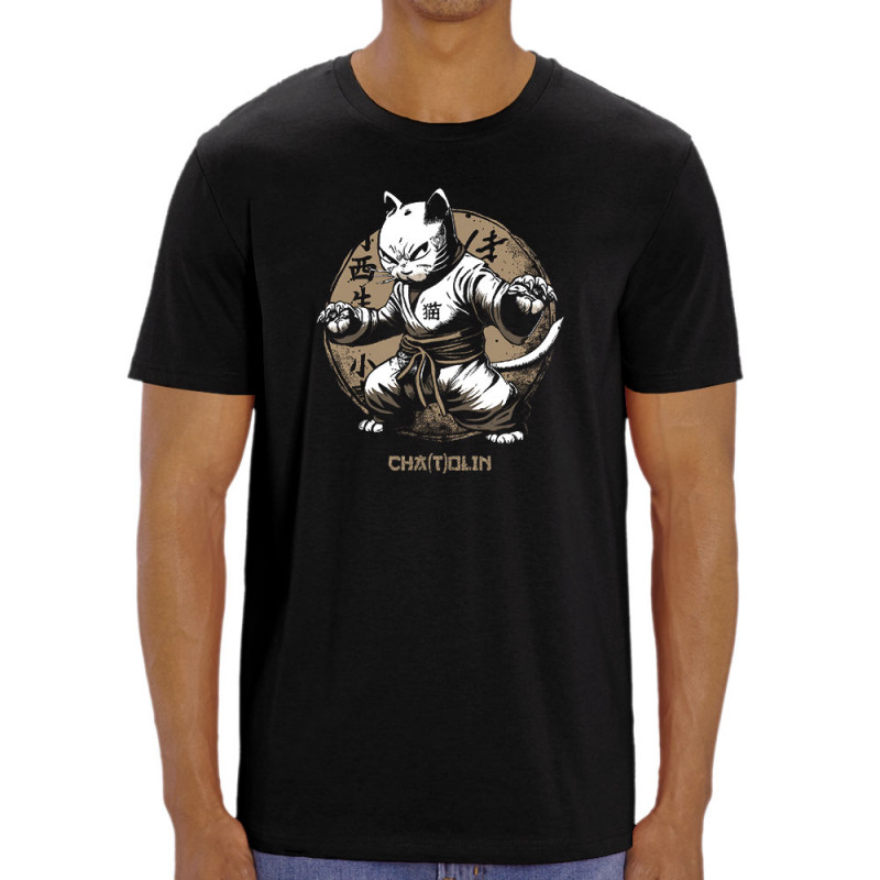 T-shirt homme coton bio noir Cha(t)olin (Gondrax,Animaux,Humour,Chats)