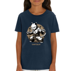 T-shirt enfant coton bio bleu marine Cha(t)olin (Gondrax,Animaux,Humour,Chats)