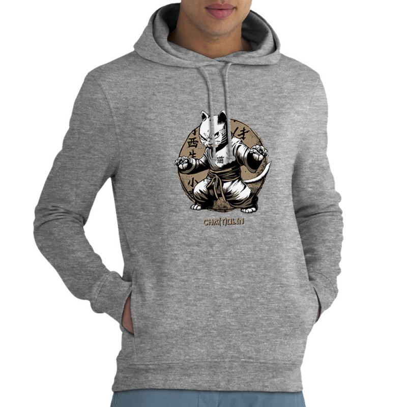 Sweat homme à capuche coton bio gris chiné Cha(t)olin (Gondrax,Animaux,Humour,Chats)