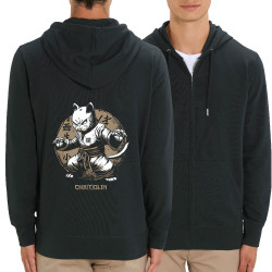 Sweat homme zippé à capuche coton bio noir Cha(t)olin (Gondrax,Animaux,Humour,Chats)