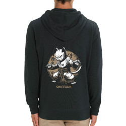 Sweat homme zippé à capuche coton bio noir Cha(t)olin (Gondrax,Animaux,Humour,Chats)