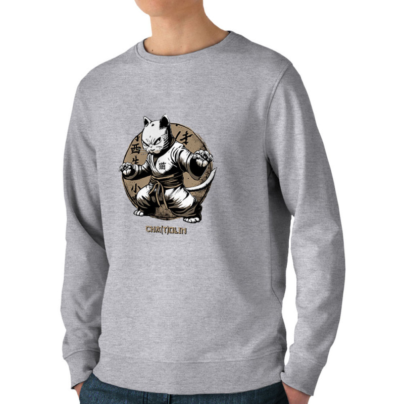 Sweat homme bio col rond gris chiné Cha(t)olin (Gondrax,Animaux,Humour,Chats)
