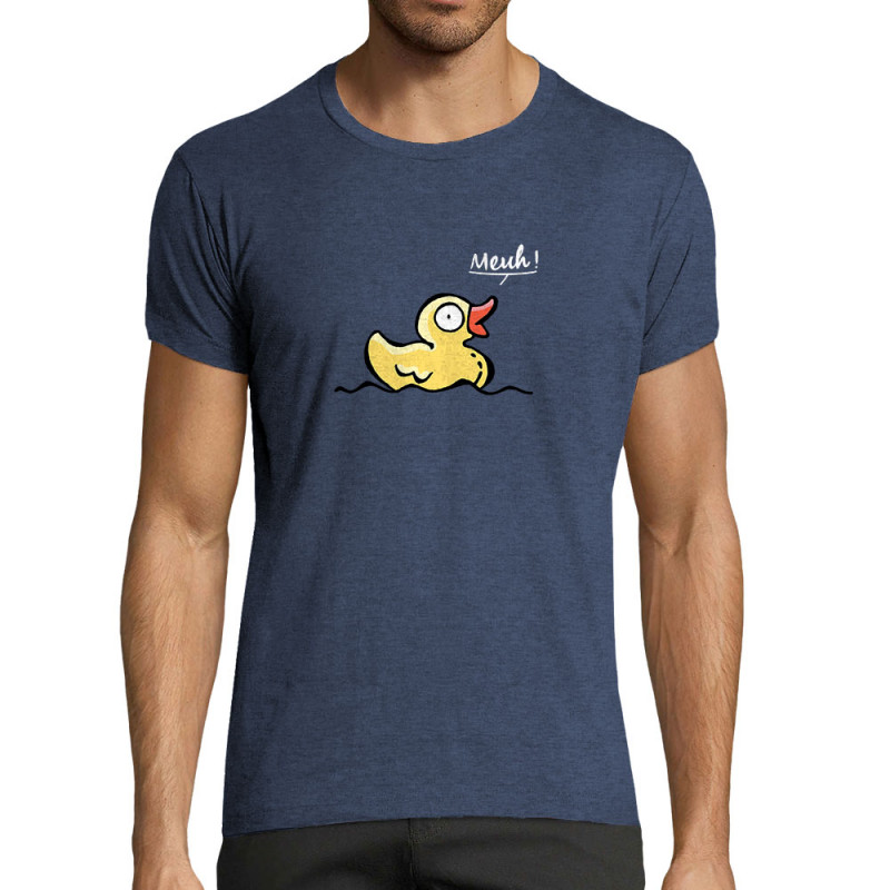 T-shirt homme fit bleu denim chiné Canard meuh (Gondrax,Animaux,Humour)
