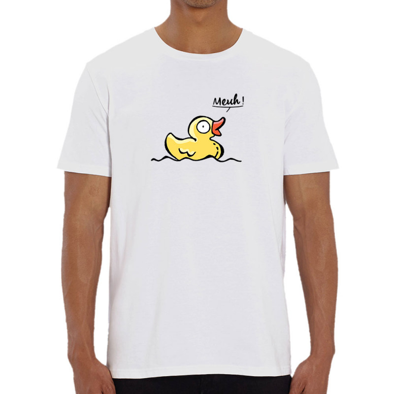 T-shirt homme coton bio blanc Canard meuh (Gondrax,Animaux,Humour)