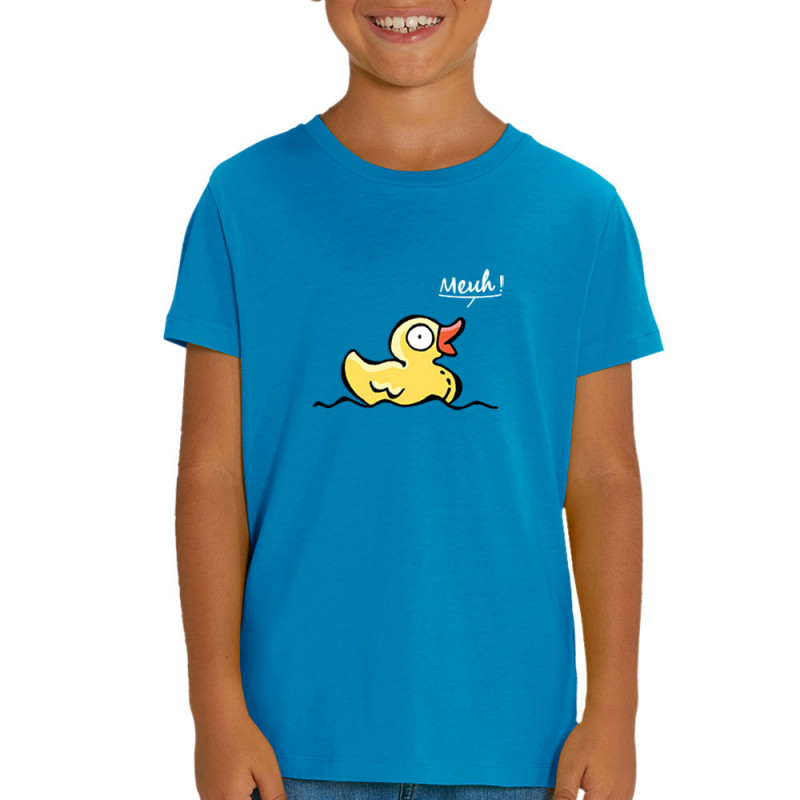 T-shirt enfant coton bio bleu azur Canard meuh (Gondrax,Animaux,Humour)