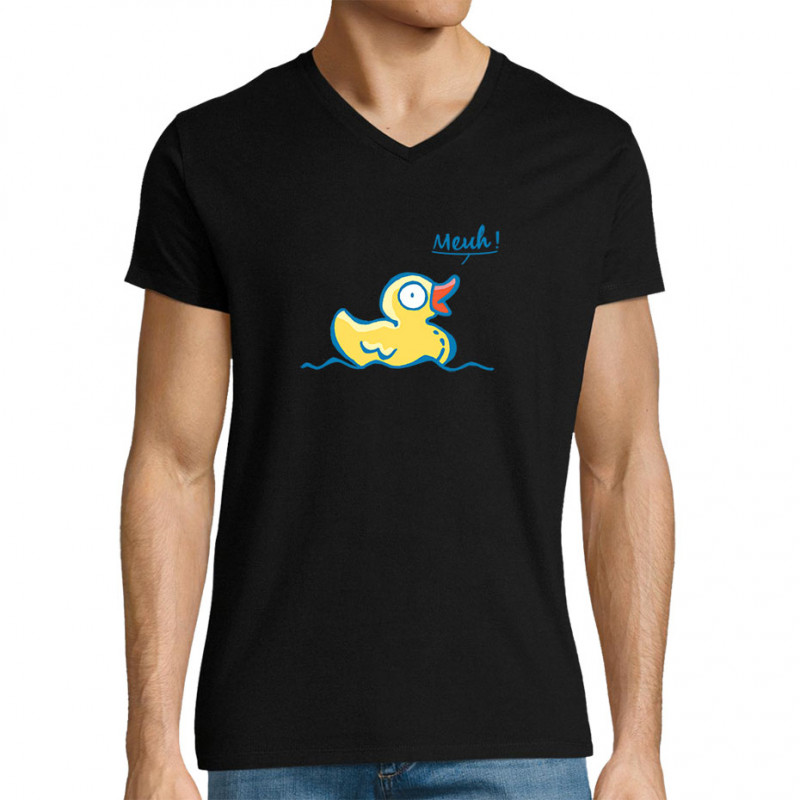 T-shirt homme col V noir Canard meuh (Gondrax,Animaux,Humour)