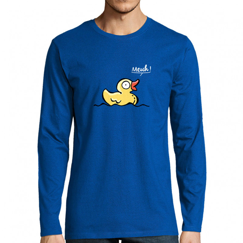 T-shirt homme manches longues bleu royal Canard meuh (Gondrax,Animaux,Humour)