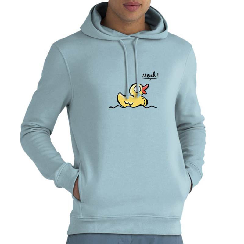 Sweat homme à capuche coton bio bleu ciel Canard meuh (Gondrax,Animaux,Humour)