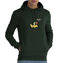 Sweat homme à capuche coton bio vert foncé Canard meuh (Gondrax,Animaux,Humour)
