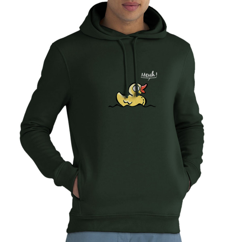 Sweat homme à capuche coton bio vert foncé Canard meuh (Gondrax,Animaux,Humour)