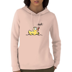 Sweat femme à capuche coton bio rose clair Canard meuh (Gondrax,Animaux,Humour)