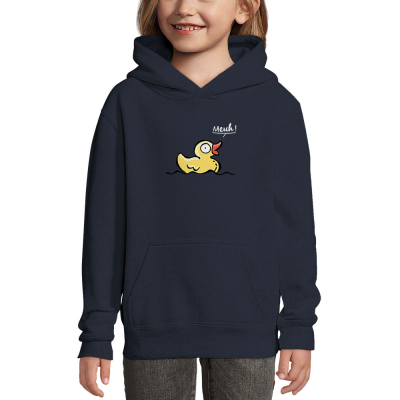 Sweat enfant à capuche bleu marine Canard meuh (Gondrax,Animaux,Humour)