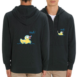 Sweat homme zippé à capuche coton bio noir Canard meuh (Gondrax,Animaux,Humour)