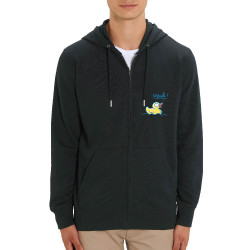 Sweat homme zippé à capuche coton bio noir Canard meuh (Gondrax,Animaux,Humour)