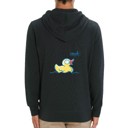 Sweat homme zippé à capuche coton bio noir Canard meuh (Gondrax,Animaux,Humour)