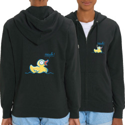 Sweat femme zippé à capuche coton bio noir Canard meuh (Gondrax,Animaux,Humour)