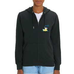 Sweat femme zippé à capuche coton bio noir Canard meuh (Gondrax,Animaux,Humour)