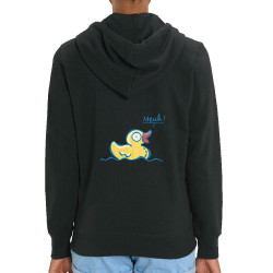 Sweat femme zippé à capuche coton bio noir Canard meuh (Gondrax,Animaux,Humour)
