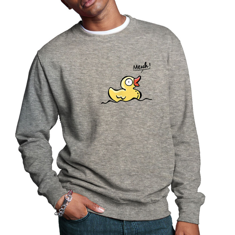 Sweat homme col rond gris chiné Canard meuh (Gondrax,Animaux,Humour)