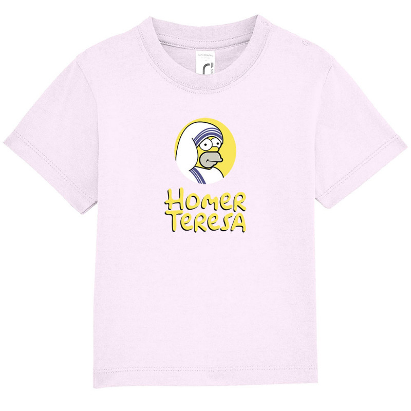 T-shirt bébé rose pale Homer Teresa (Andy,Humour,Films/Séries)