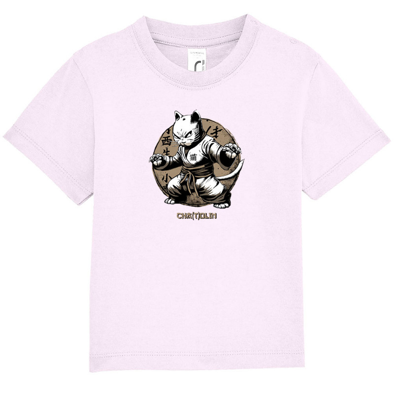 T-shirt bébé rose pale Cha(t)olin (Gondrax,Animaux,Humour,Chats)