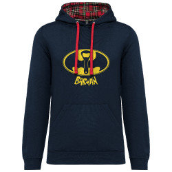 Sweat capuche à motifs unisexe bleu marine et rouge tartan Barman (Gondrax,Alcool,Détournements)