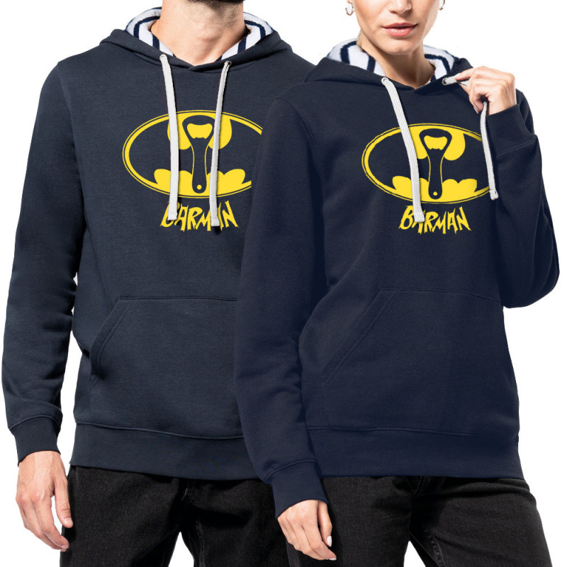 Sweat capuche à motifs unisexe bleu marine et marinière Barman (Gondrax,Alcool,Détournements)