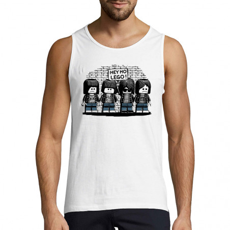Débardeur homme blanc Hey Ho Lego Ramones (Gondrax,Humour,Détournements,Rock & Punk)