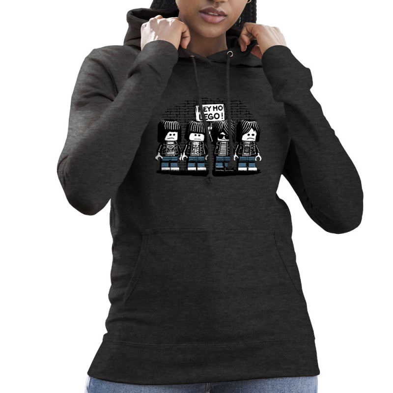 Sweat femme à capuche gris anthracite Hey Ho Lego Ramones (Gondrax,Humour,Détournements,Rock & Punk)