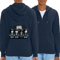 Sweat femme zippé à capuche coton bio bleu marine Hey Ho Lego Ramones (Gondrax,Humour,Détournements,Rock & Punk)