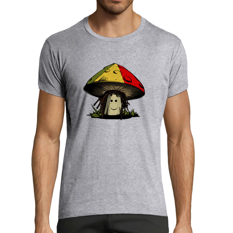 T-shirt homme fit gris chiné Rasta Champi (Gondrax,Humour,Reggae)
