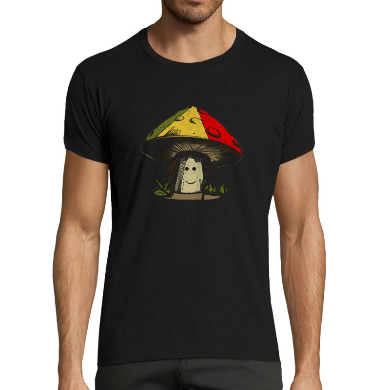 T-shirt homme fit noir Rasta Champi (Gondrax,Humour,Reggae)