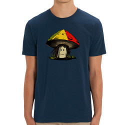 T-shirt homme coton bio bleu marine Rasta Champi (Gondrax,Humour,Reggae)