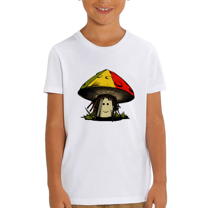 T-shirt enfant coton bio blanc Rasta Champi (Gondrax,Humour,Reggae)
