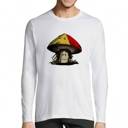 T-shirt homme manches longues blanc Rasta Champi (Gondrax,Humour,Reggae)