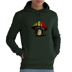 Sweat homme à capuche coton bio vert foncé Rasta Champi (Gondrax,Humour,Reggae)