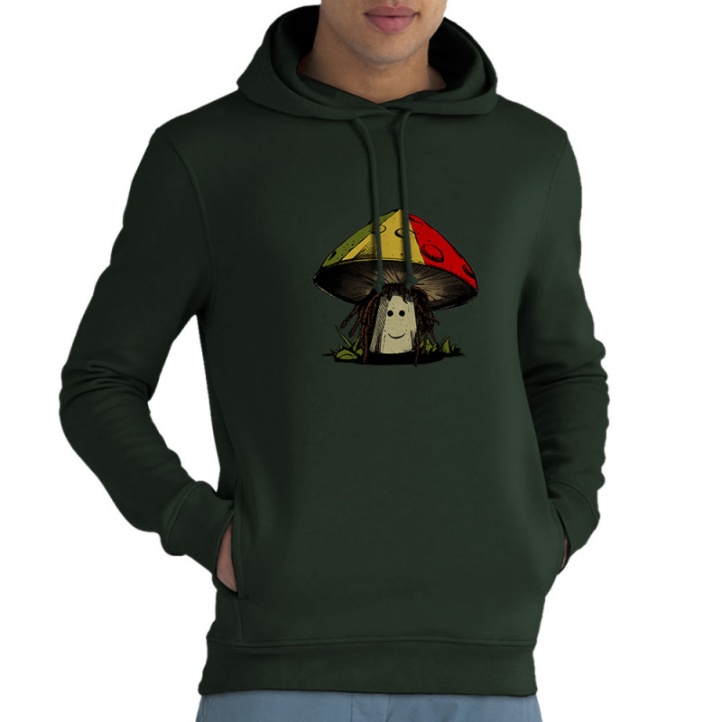 Sweat homme à capuche coton bio vert foncé Rasta Champi (Gondrax,Humour,Reggae)