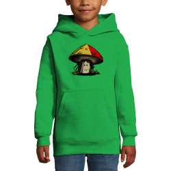 Sweat enfant à capuche vert prairie Rasta Champi (Gondrax,Humour,Reggae)