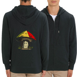 Sweat homme zippé à capuche coton bio noir Rasta Champi (Gondrax,Humour,Reggae)