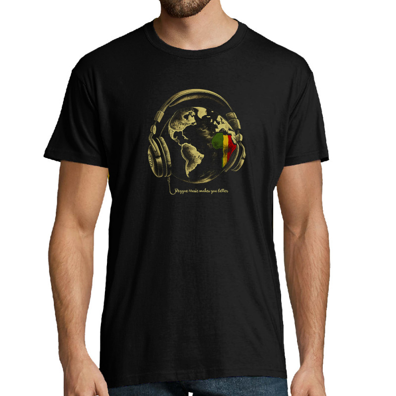 Tee-shirt homme noir Reggae Music makes you better (Gondrax,Reggae)