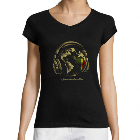 T-shirt femme col V "Reggae...