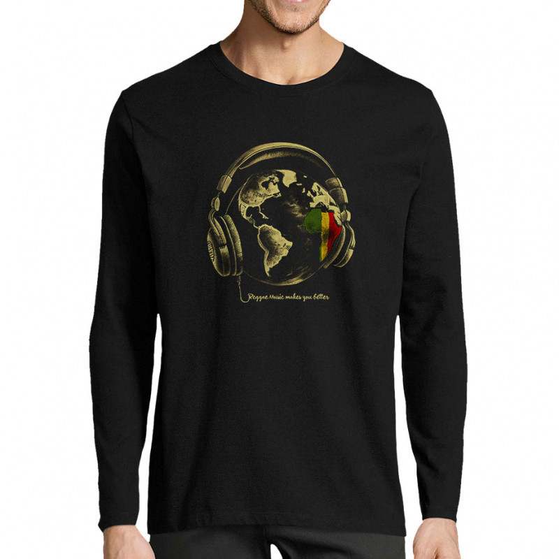 T-shirt homme manches longues noir Reggae Music makes you better (Gondrax,Reggae)