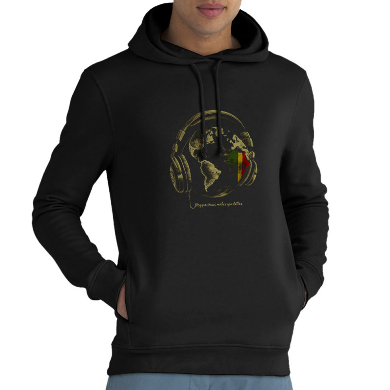 Sweat homme à capuche coton bio noir Reggae Music makes you better (Gondrax,Reggae)