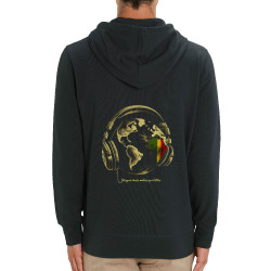 Sweat homme zippé à capuche coton bio noir Reggae Music makes you better (Gondrax,Reggae)