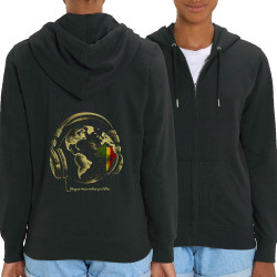Sweat femme zippé à capuche coton bio noir Reggae Music makes you better (Gondrax,Reggae)