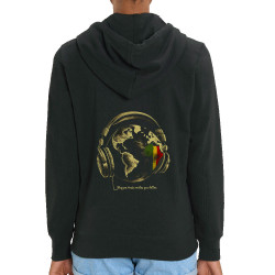Sweat femme zippé à capuche coton bio noir Reggae Music makes you better (Gondrax,Reggae)