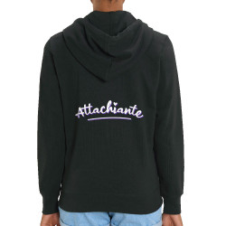Sweat femme zippé à capuche coton bio noir Attachiante (Gondrax,Humour,Slogans Débiles)