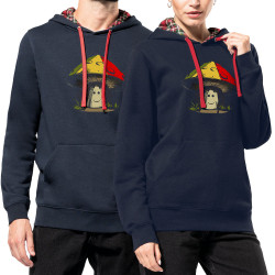 Sweat capuche à motifs unisexe bleu marine et rouge tartan Rasta Champi (Gondrax,Humour,Reggae)