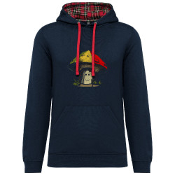 Sweat capuche à motifs unisexe bleu marine et rouge tartan Rasta Champi (Gondrax,Humour,Reggae)