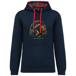 Sweat capuche à motifs unisexe bleu marine et rouge tartan Reggae Music makes you better (Gondrax,Reggae)